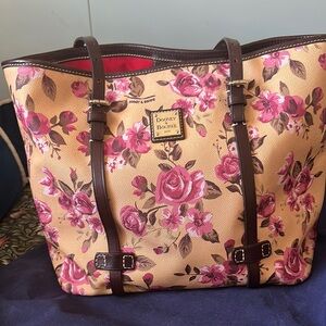 Dooney & Bourke Pink and Brown Tote Bag with Floral Design